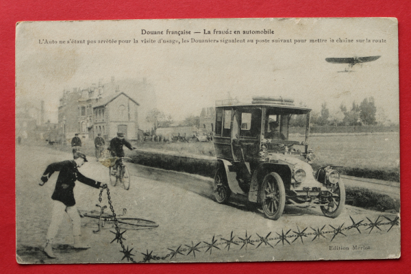 Ansichtskarte AK Frankreich Grenze 1917 Auto Oldtimer Grenzer Straßensperre Häuser Frankreich France 1. Weltkrieg